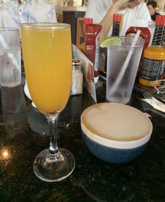 Mango mimosa and cappuccino