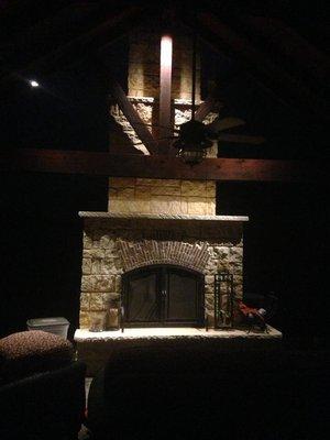 By using 12 volt LED lights you can change your look on your outdoor fireplace!