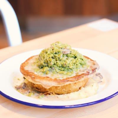 Lamb and Lavender Pie with Minty Mushy Peas and Garlic Mash