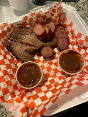 Two meat plate - Sausage & Sliced Smoked Brisket