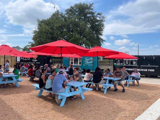 Food trucks and outdoor seating