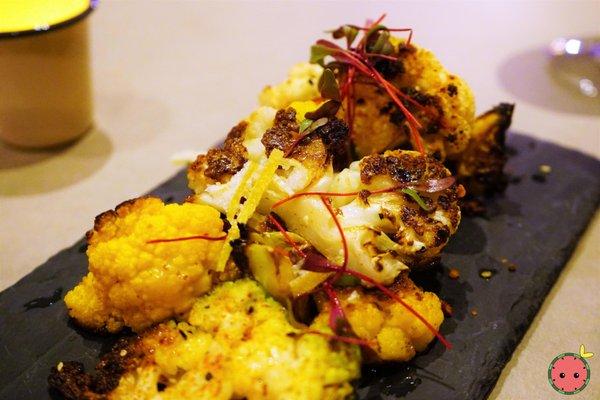 Spice-Roasted Cauliflower - Pecan and Sesame Seed Dukka, Brown Butter, Sorel, & Candied Lemon Zest