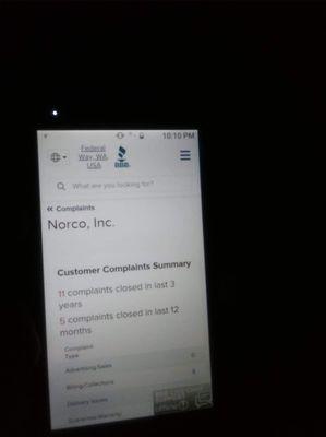 Pic of the bbb Norco Inc complaints and reviews 6 complaints about their billing and collections smh