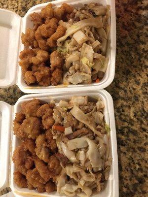 2 item plate, with all orange chicken & chow fun.