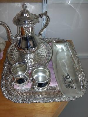 Beautiful silver tea set that was restored and ready to show off at your next dinner party!