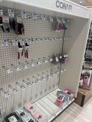 empty hair accessory shelf