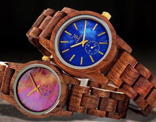 Martin & MacArthur Koa watches with automatic or quartz movements