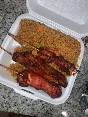 Teriyaki chicken and pork fried rice