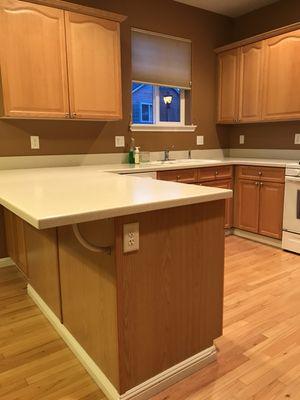 Kitchen cabinets ready to be painted.