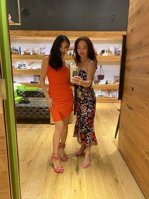 Fantastic service: We both tried on Sam Edelman dresses with their pink shoes, LoL!