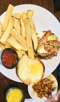 Bacon cheeseburger with a crawfish starter