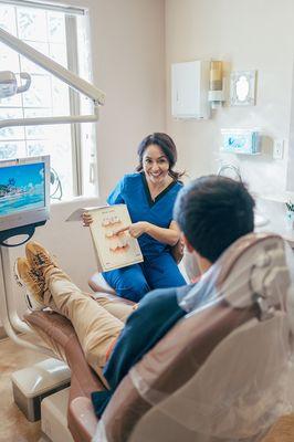 Dental hygienist explaining what to expect during root canal procedure at Prime  Dental