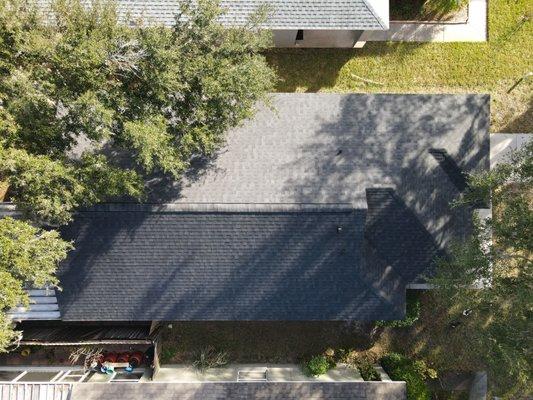 Aerial photo of IKO roof replacement in Temple Terrace