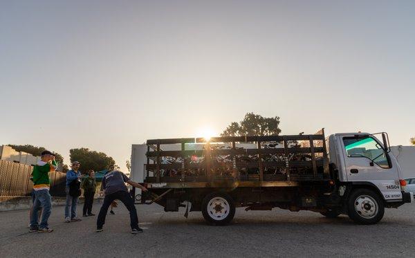 Truck load of bikes being loaded to be donated!