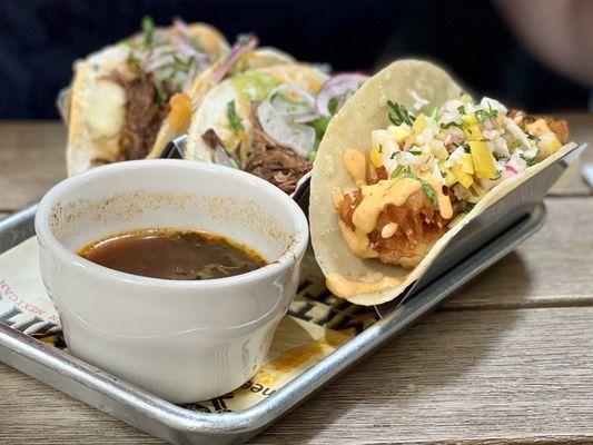 Birria Tacos 2PC, Coconut Shrimp Tacos