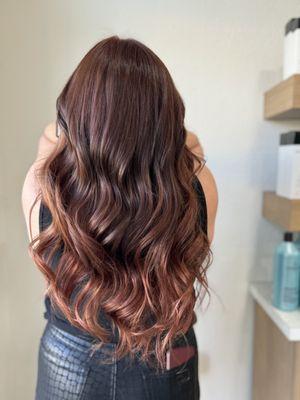 Red Copper hair and tape hair extension by Andrea