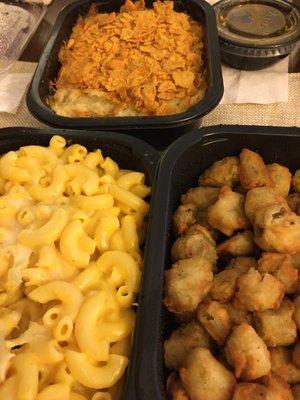 Oma's Oma's Cheesy Tennessee Potatoes, fried okra, Mac and cheese