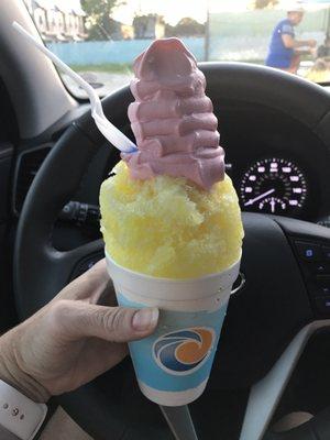 Medium banana sno topped with strawberry whip