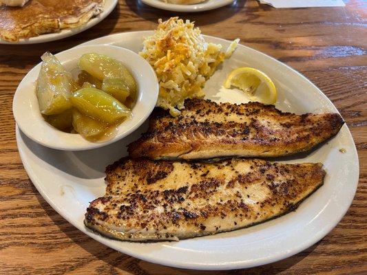 Trout Filets.  Fried Apples.  Yucky Hash Browns.