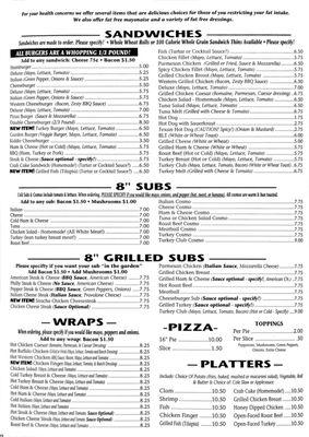 Hunter's Dairy Freez Menu - 2021: Sandwiches - 8" Subs - 8" Grilled Subs - Wraps - Pizza - Platters