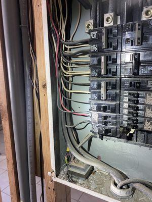 Interior of the Electrical Panel. Tightening of the wires where they connect to the breakers.