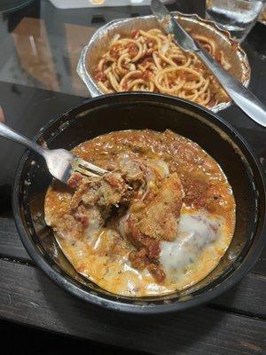 Baked Eggplant Parmigiana served with spaghetti, both were delicious1