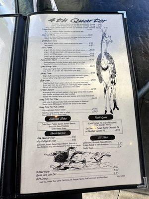 Dinner menu