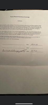 An insurance contract that they wanted and begged for me to sign that's now in the trash!!