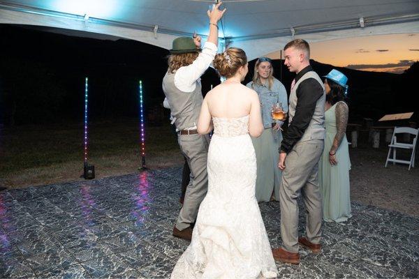 Dance floor, LED columns, photo booth props