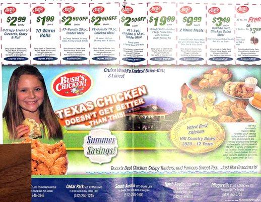 Bush's Chicken coupon vs Popeyes. Popeyes wins the price category.