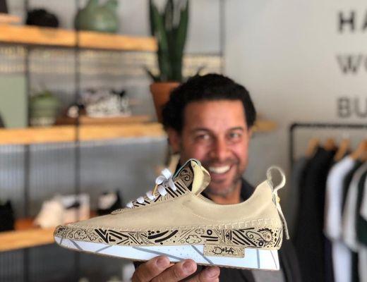 Actor Jon Huertas from This Is Us with A Pair of Art Shoes by DeLA