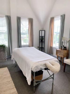 Massage room where our licensed massage therapist, Julie Harris gives amazing massages.