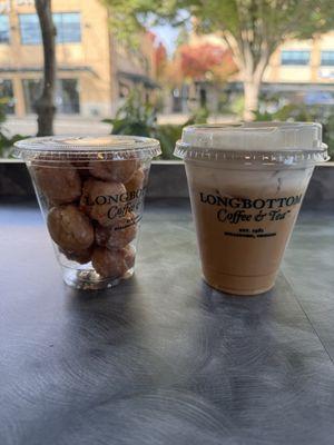 Doughnut Wholes & Caramel macchiato with cold foam.