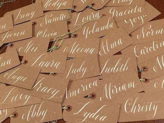 White ink on kraft paper is a chic choice for less formal occasions.