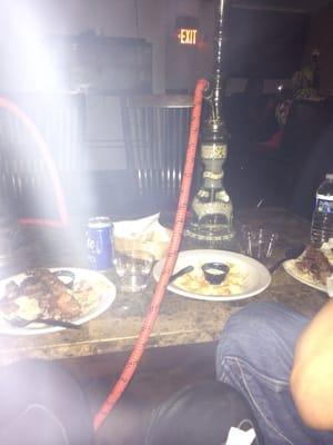 Hookah and good food. Apple martini and lemon mint taste good