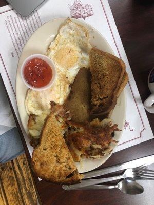 Eggs, scrapple, homemade toast- yummy