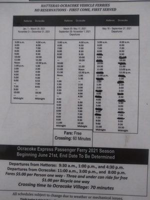 The ferry schedule posted in the ferry terminal on Ocracoke the canceled ferries are crossed out  WTF!!!!!!