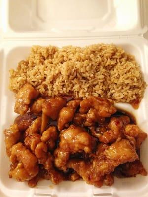 Orange chicken with plain fried rice