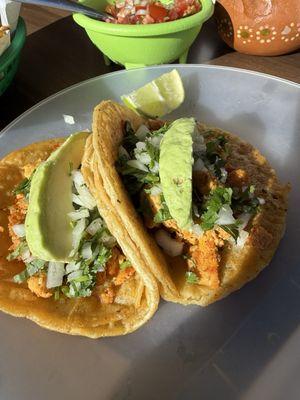 Chicken tacos with avocado - yum.