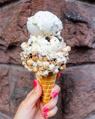 Vegan coconut, fluffe nutter in reese's puffs marshmallow cone