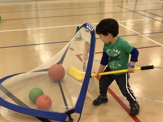 Floor hockey clean up is just another way of practicing shooting, kids have to get all the balls into the nets.