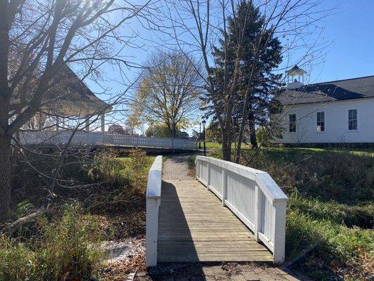 Footbridge leading to the witches hat Park in Village from the ball fields.