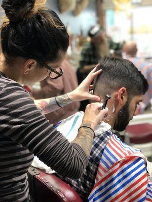 We straight razor shave the neck with every cut, unless you'd prefer we don't. Rachel H. will always hook it up!