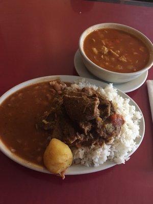 Stewed beef with tripe soup. Carne guisada y sopa de mondongo