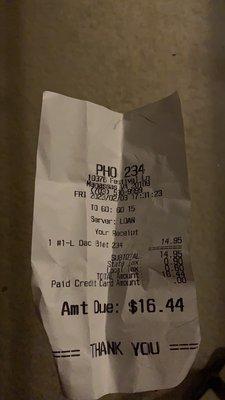 $16.44 for a pho! No medium size! Double tax ?