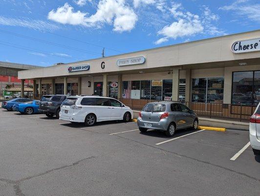 Bldg G, which is directly to the left upon entry into the main large parking lot of Waipahu Shopping Plaza.