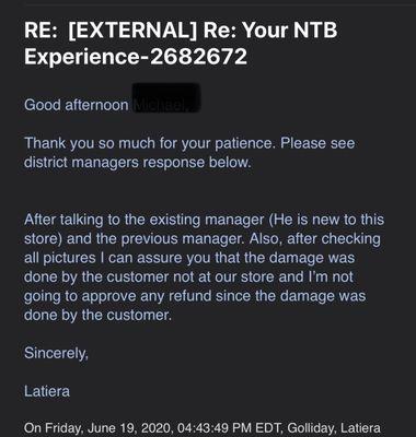 Customer Service response.