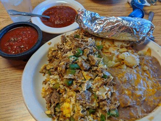 Machaca plate!   It's was so good.  There beans are homemade and the cottage fries were so good.