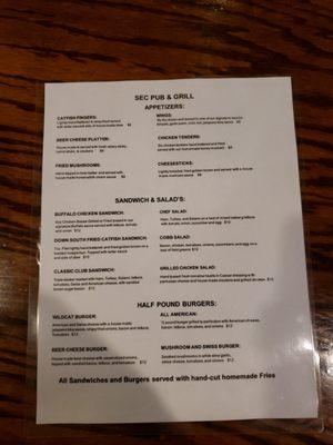 New menus for the SEC Brick Oven Pizzareia Pub