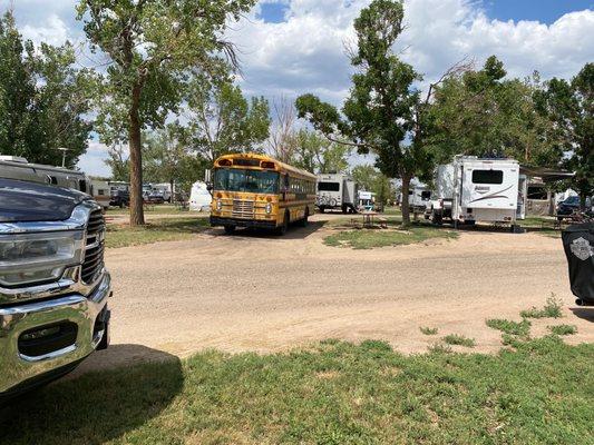 The towed in school bus from our campsite